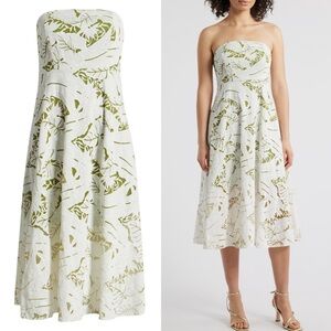Sam Edelman Palm Jacquard Strapless Midi Dress sz 4 NWT